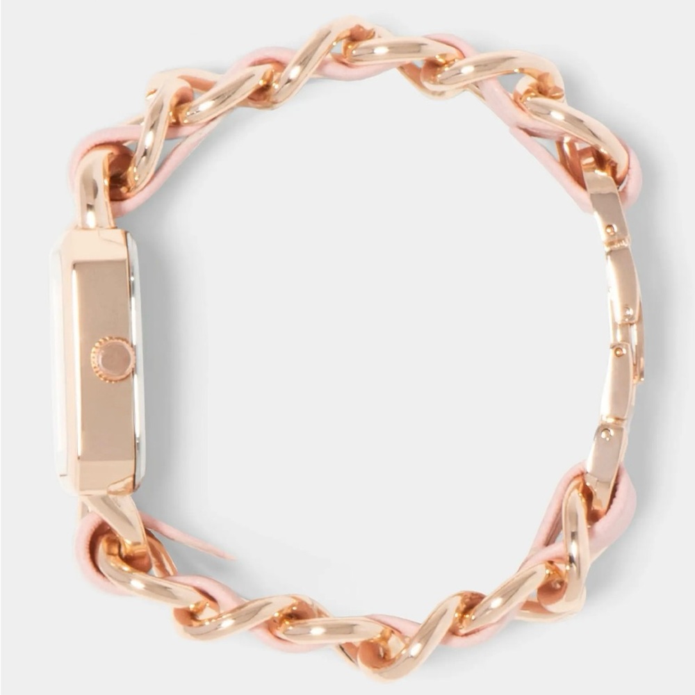 NWT bebe BABY PINK STRAP AND ROSEGOLD METAL CHAIN LINK BRACELET WATCH - Picture 4 of 12